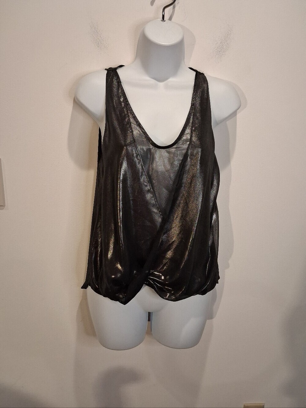 Astr Size Xs Sheer Black Shimmering Glam Top